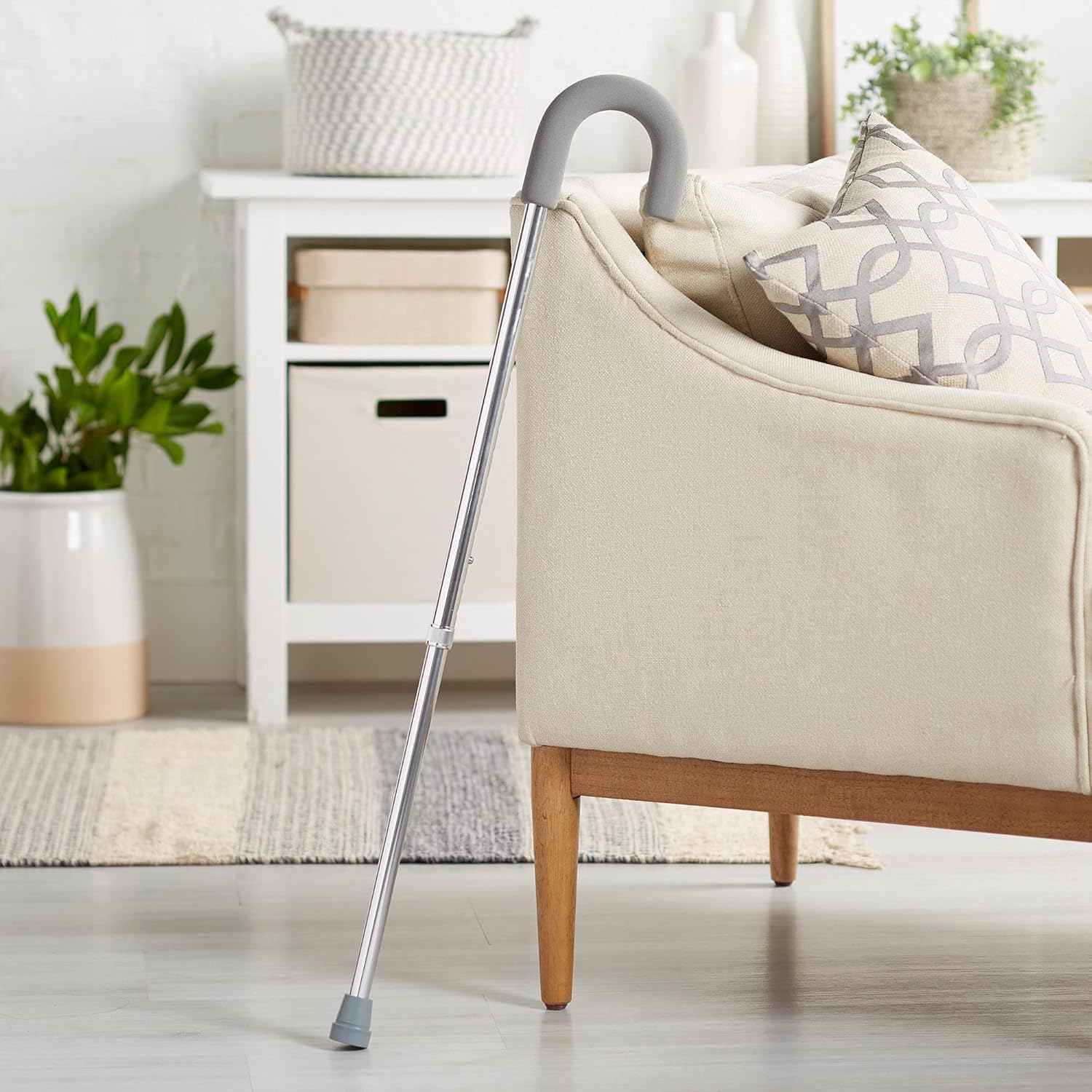 McKesson Aluminum Round Handle Height-Adjustable Cane with Foam Grip

