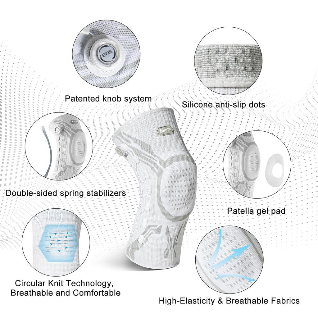 Kuangmi Adjustable Dial Knee Brace with Patella Gel Pad and Side Stabilizers

