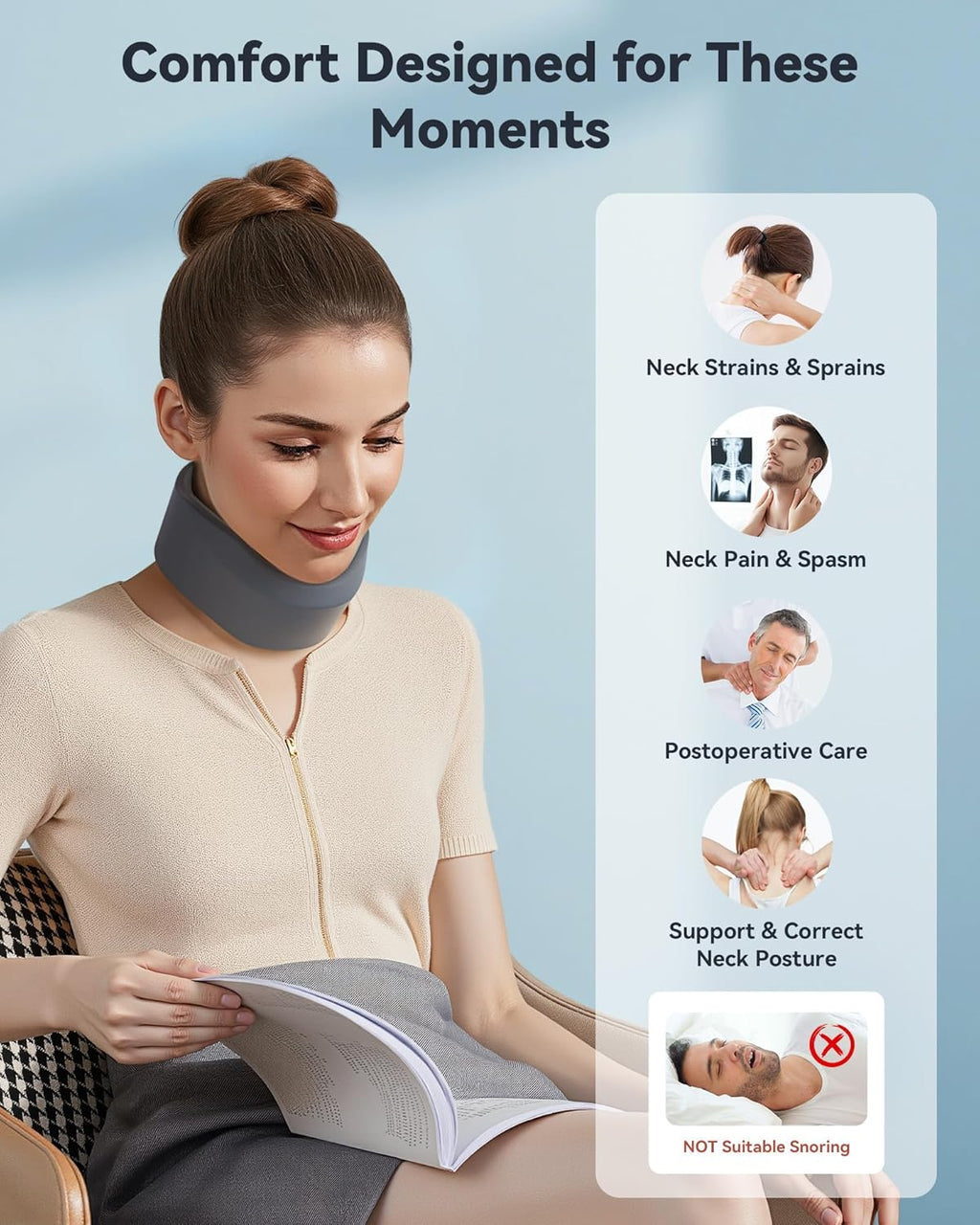 Cervical Neck Brace for Sleeping, Soft Support for Neck Pain Relief and Alignment

