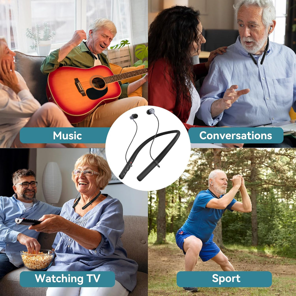 Bluetooth Rechargeable Neckband Hearing Aid Amplifier with Volume Control

