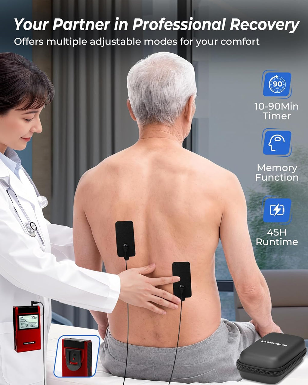 KingPavonini 4-in-1 TENS EMS Muscle Stimulator with Dual Channel and 12 Pads (B2501)

