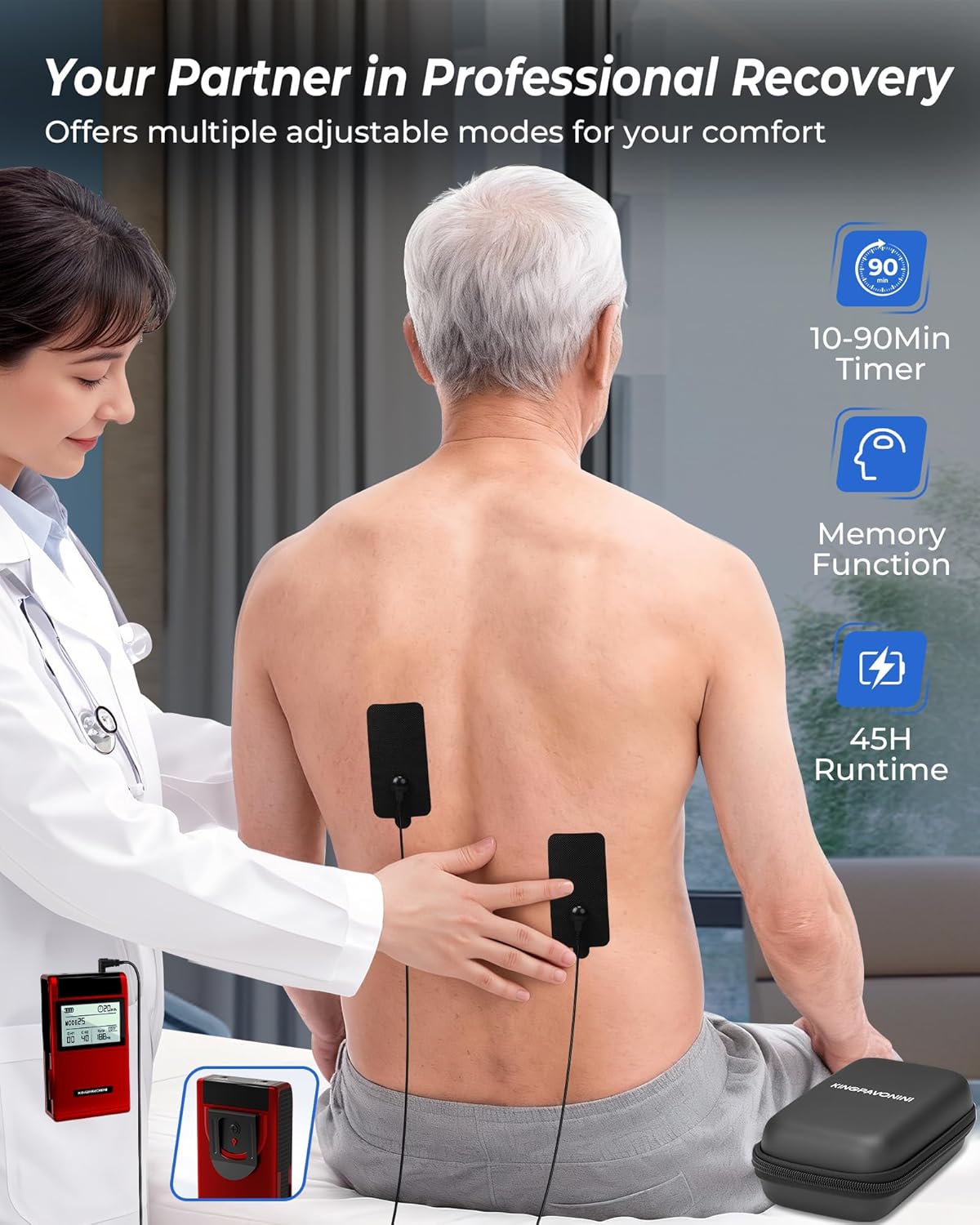 KingPavonini 4-in-1 TENS EMS Muscle Stimulator with Dual Channel and 12 Pads (B2501)

