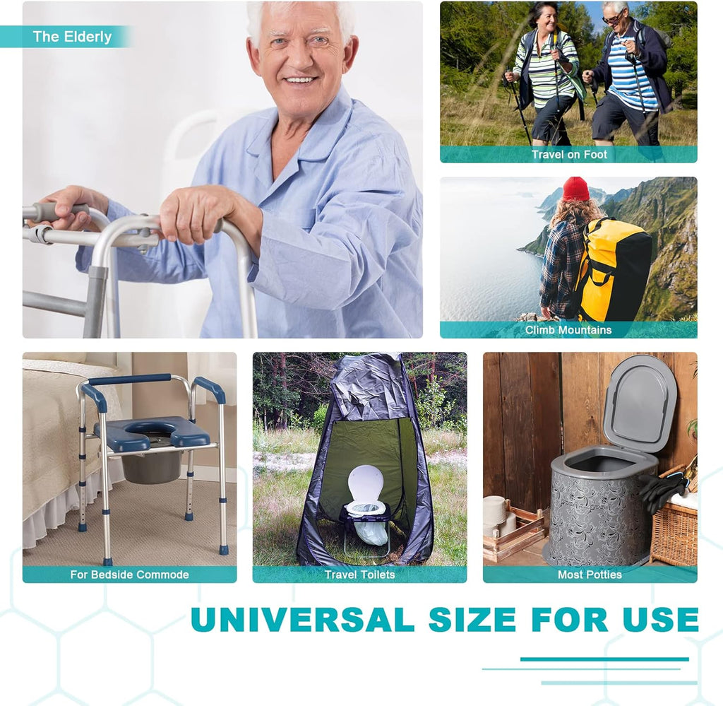 Disposable Commode Liners with Absorbent Pads, Leak-Proof Portable Potty Liner

