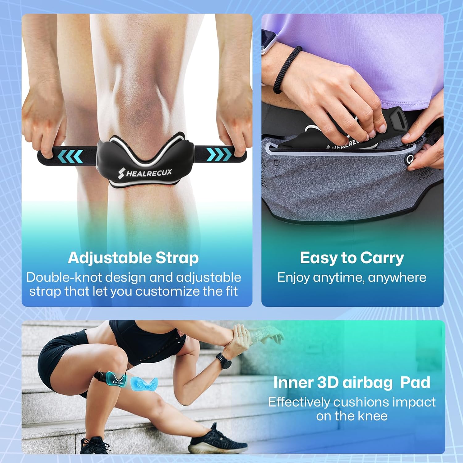 Healrecux Patellar Tendon Support Strap Silicone Non-Slip Patella Knee Band


