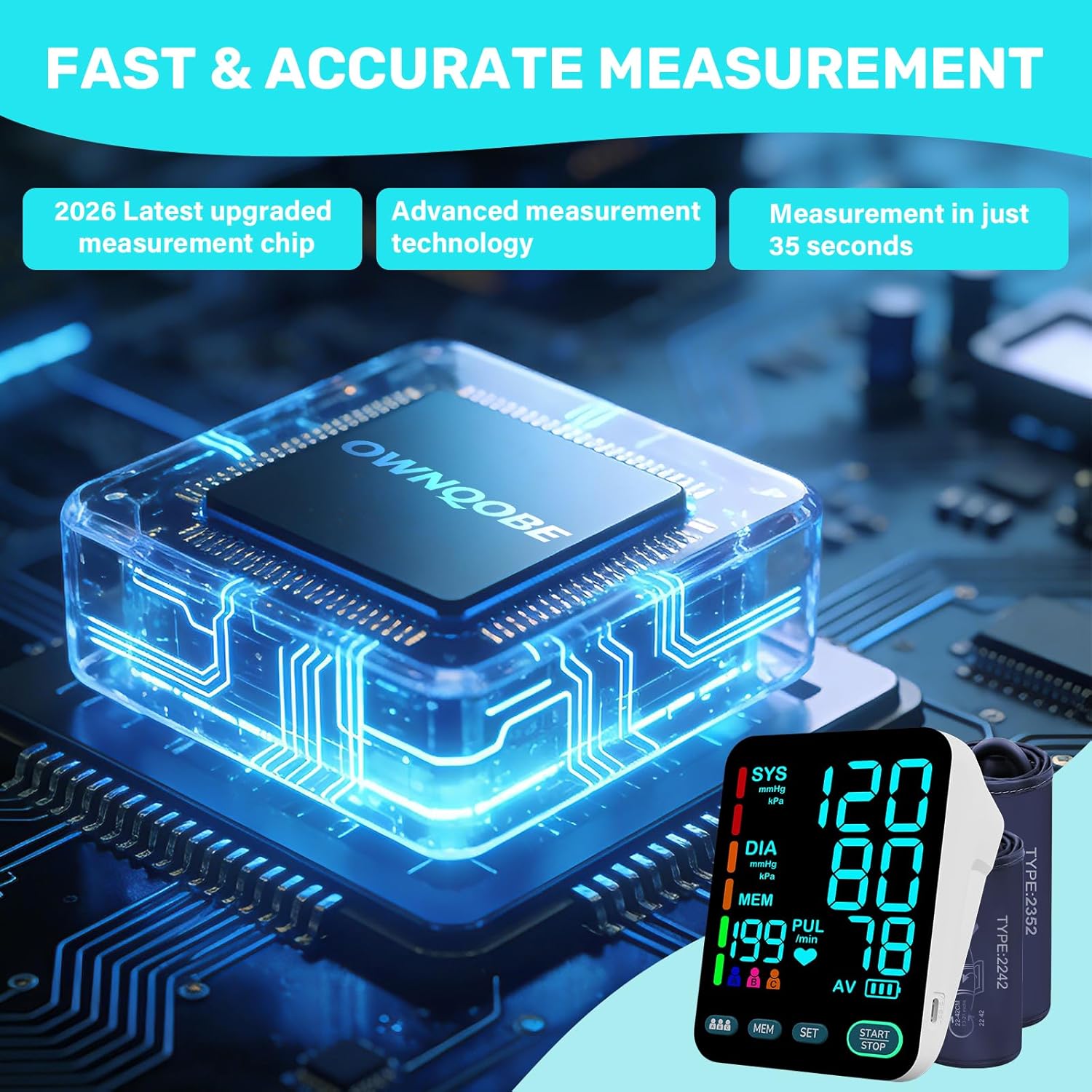 OWNQOBE Automatic Upper Arm Blood Pressure Monitor with Dual-Size Cuffs and LED Display

