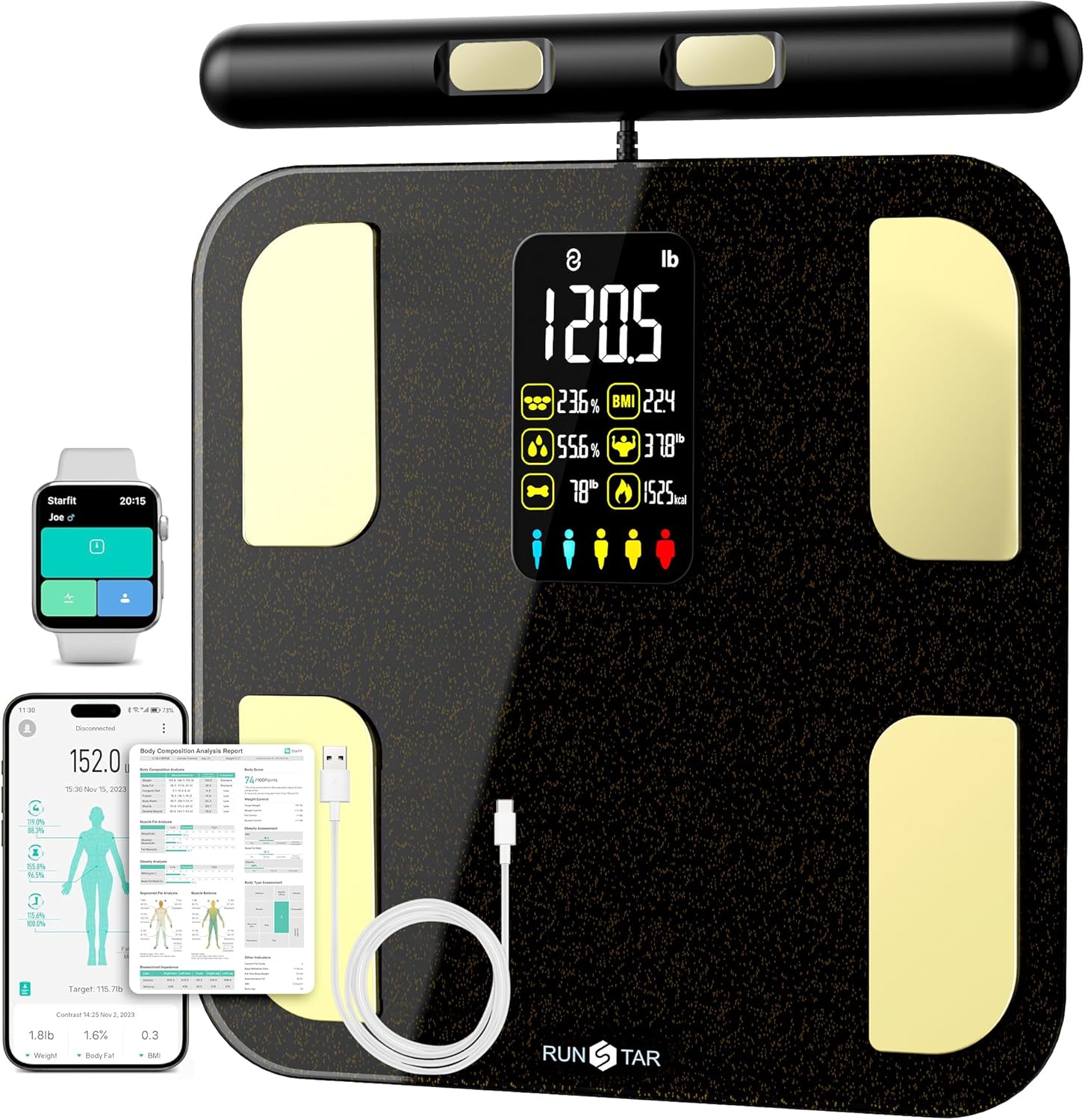 RunStar Smart Body Composition Scale for Weight, BMI, Body Fat, BMR

