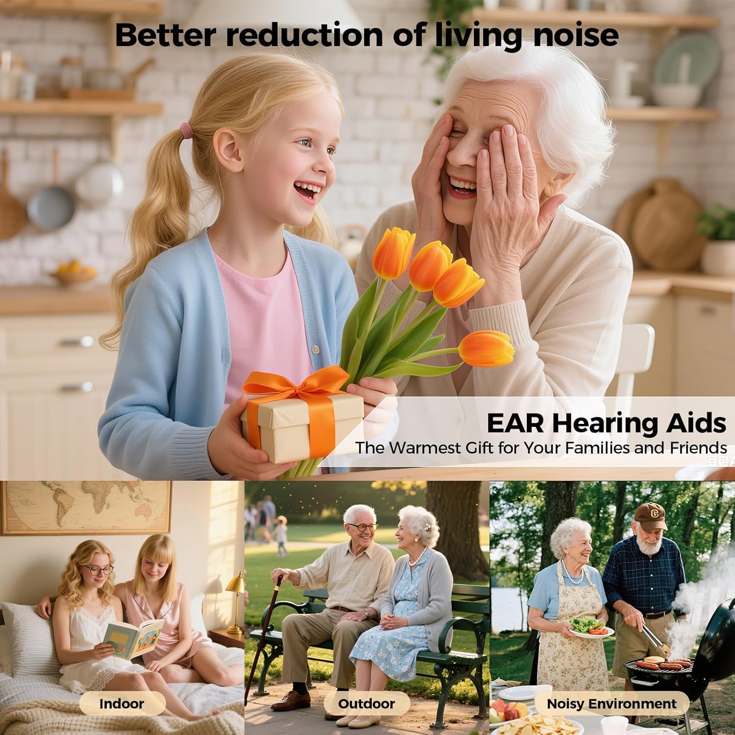 OTC Rechargeable Hearing Aids for Seniors, 30h, 3 Modes, LCD Power Display

