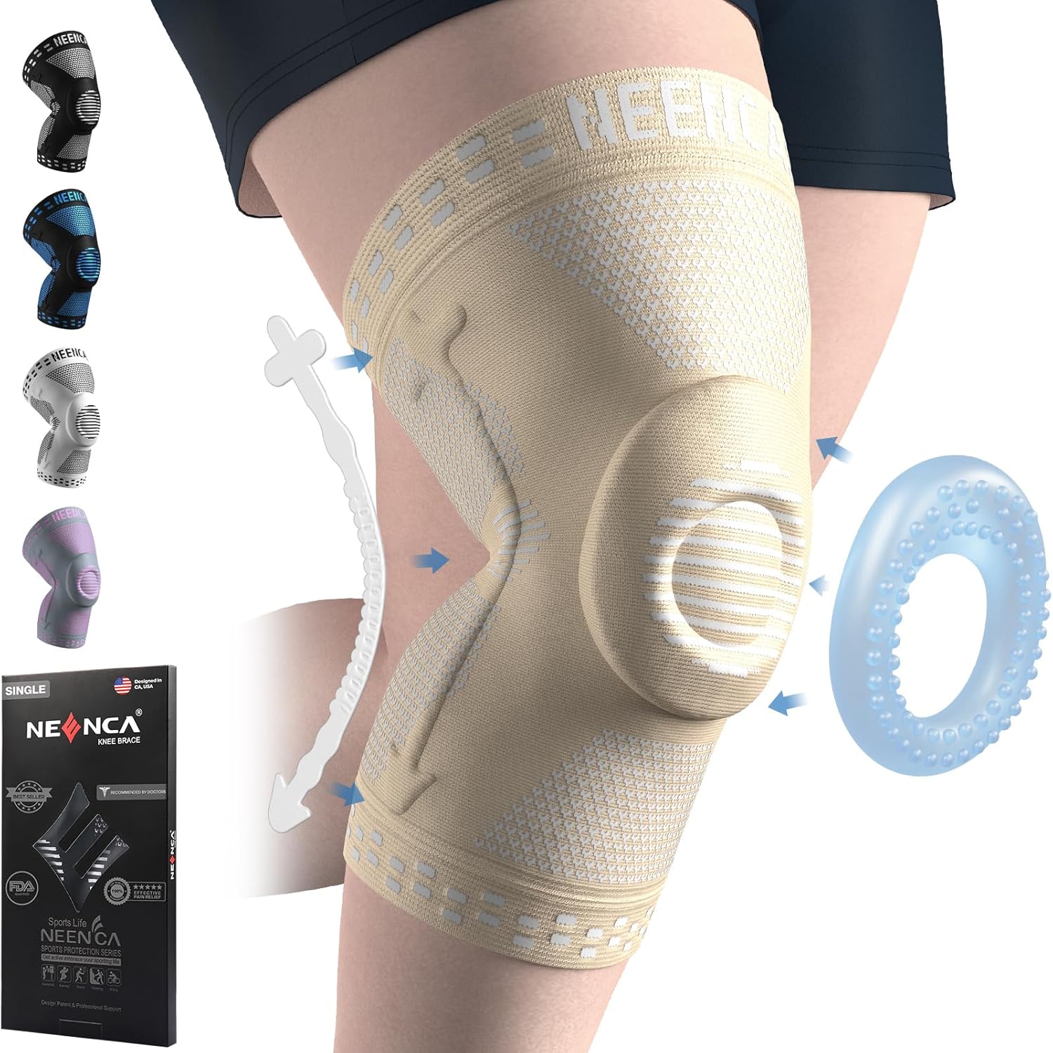 NEENCA Plus Size Knee Brace Sleeve with Patella Gel Pad & Side Stabilizers

