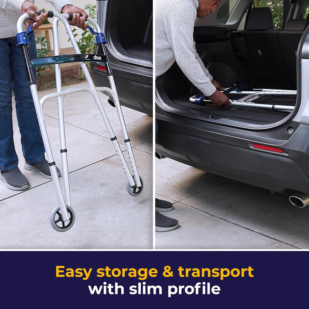 Drive Medical Trigger Release Folding Walker, Lightweight Brushed Steel with Easy Trigger

