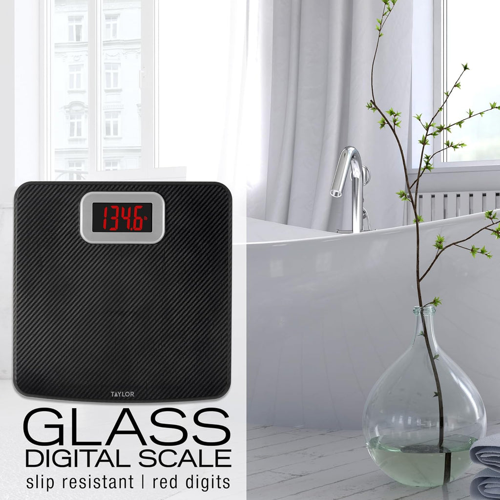 Taylor Digital Bathroom Scale with Carbon Fiber Anti-Slip Mat, 440 lb Capacity

