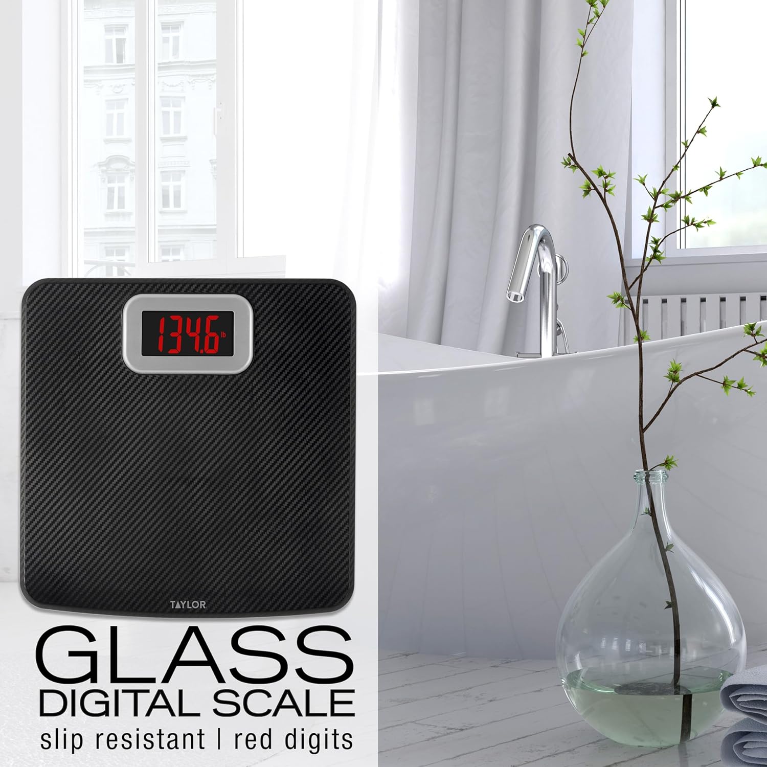 Taylor Digital Bathroom Scale with Carbon Fiber Anti-Slip Mat, 440 lb Capacity

