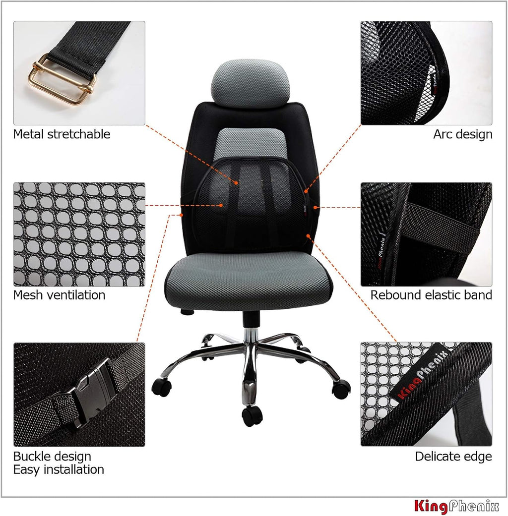 kingphenix Lumbar Support Cushion with Breathable Mesh for Car and Office Chair


