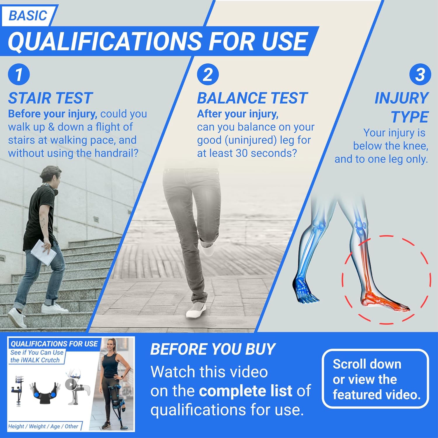 iWALK3.0 Hands-Free Knee Crutch for Lower Leg Injuries, Alternative to Crutches

