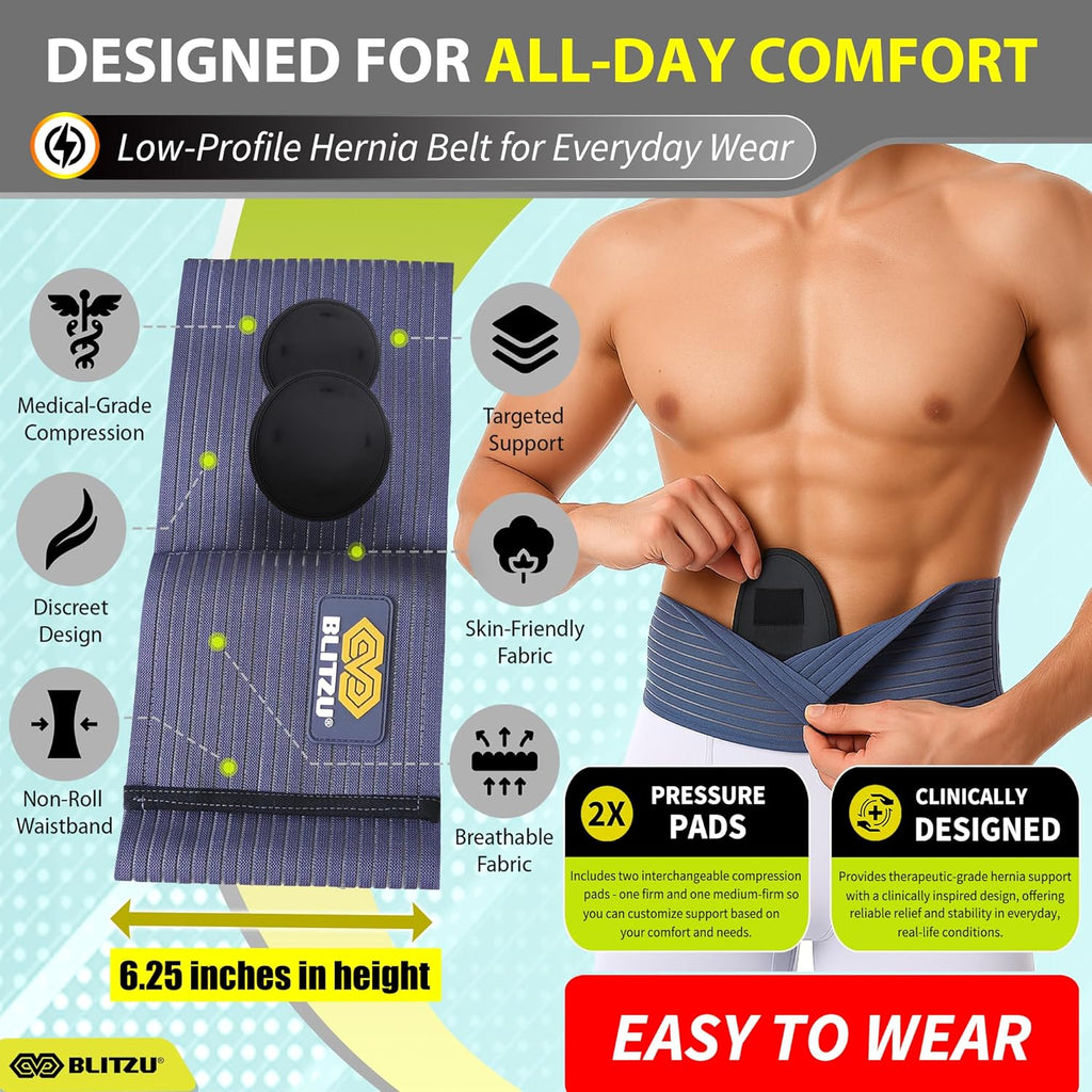 BLITZU Umbilical Hernia Belt for Men & Women, Adjustable Abdominal Binder Truss Support

