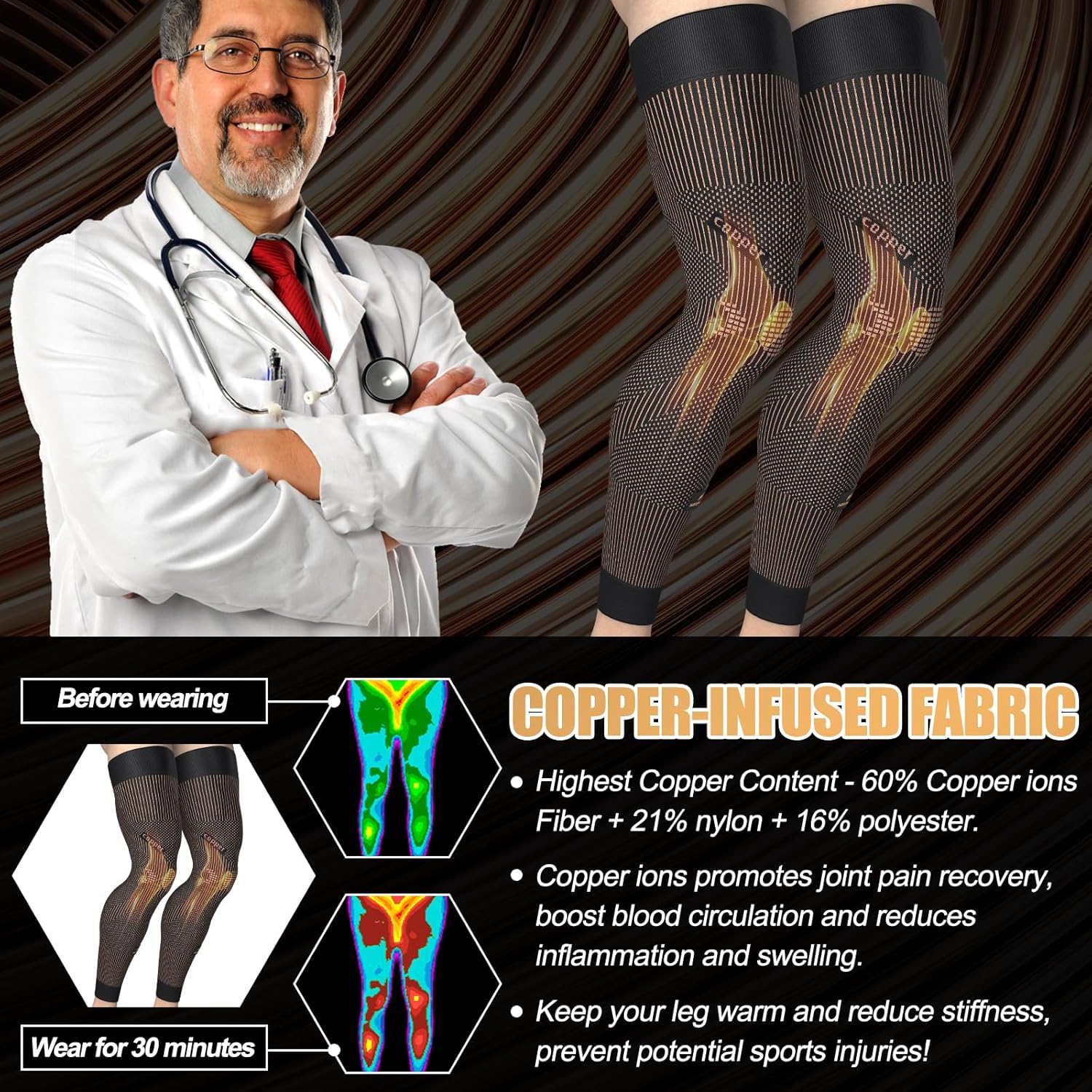 NEENCA Compression Leg Sleeve, Ion-Infused Full Leg Support for Knee Pain Relief

