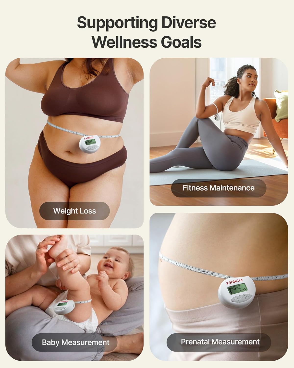 Fitindex Smart Retractable Body Measuring Tape with Bluetooth, LCD Display for Fitness

