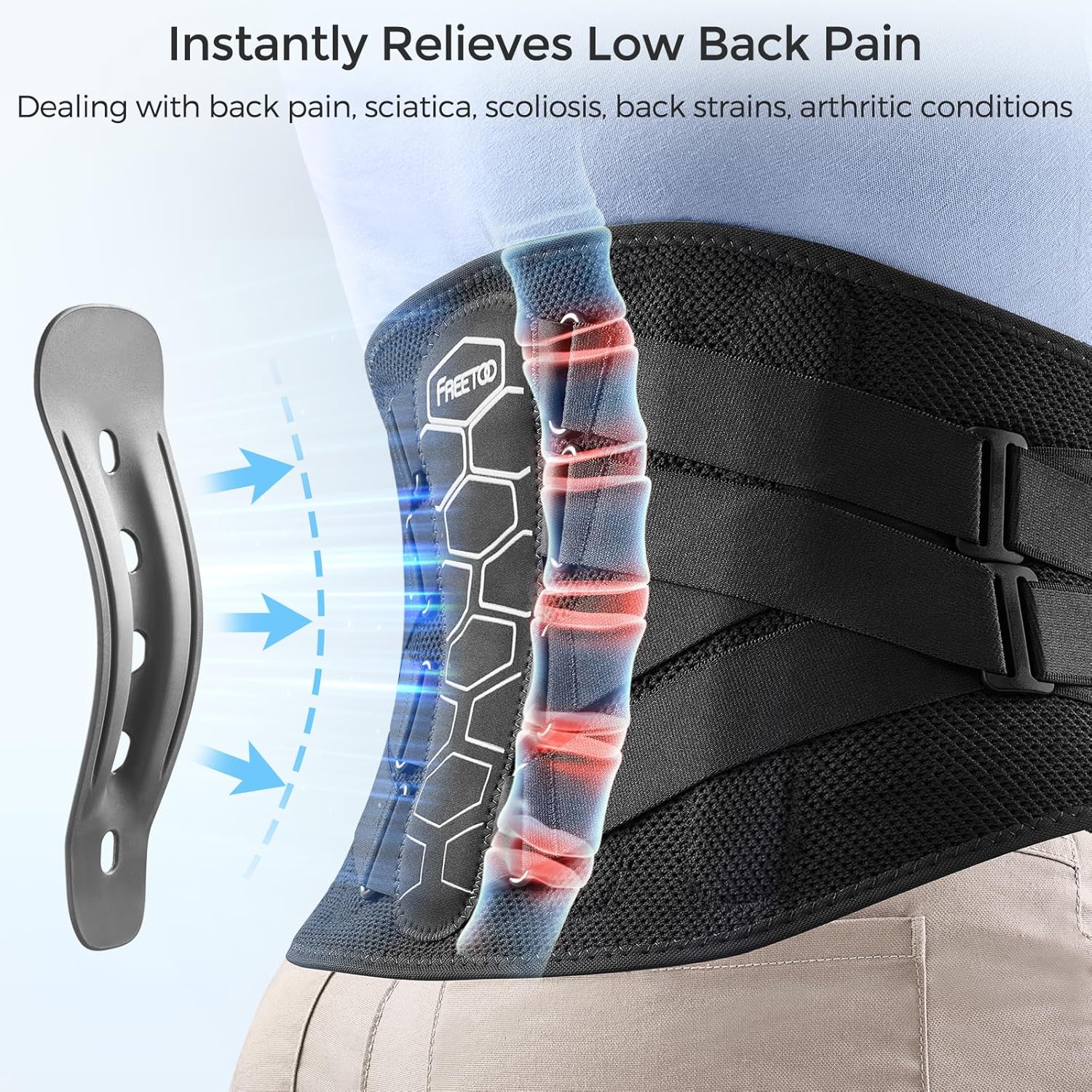 FREETOO Lumbar Back Brace for Lower Back Pain Relief with Removable Pad and Pulley

