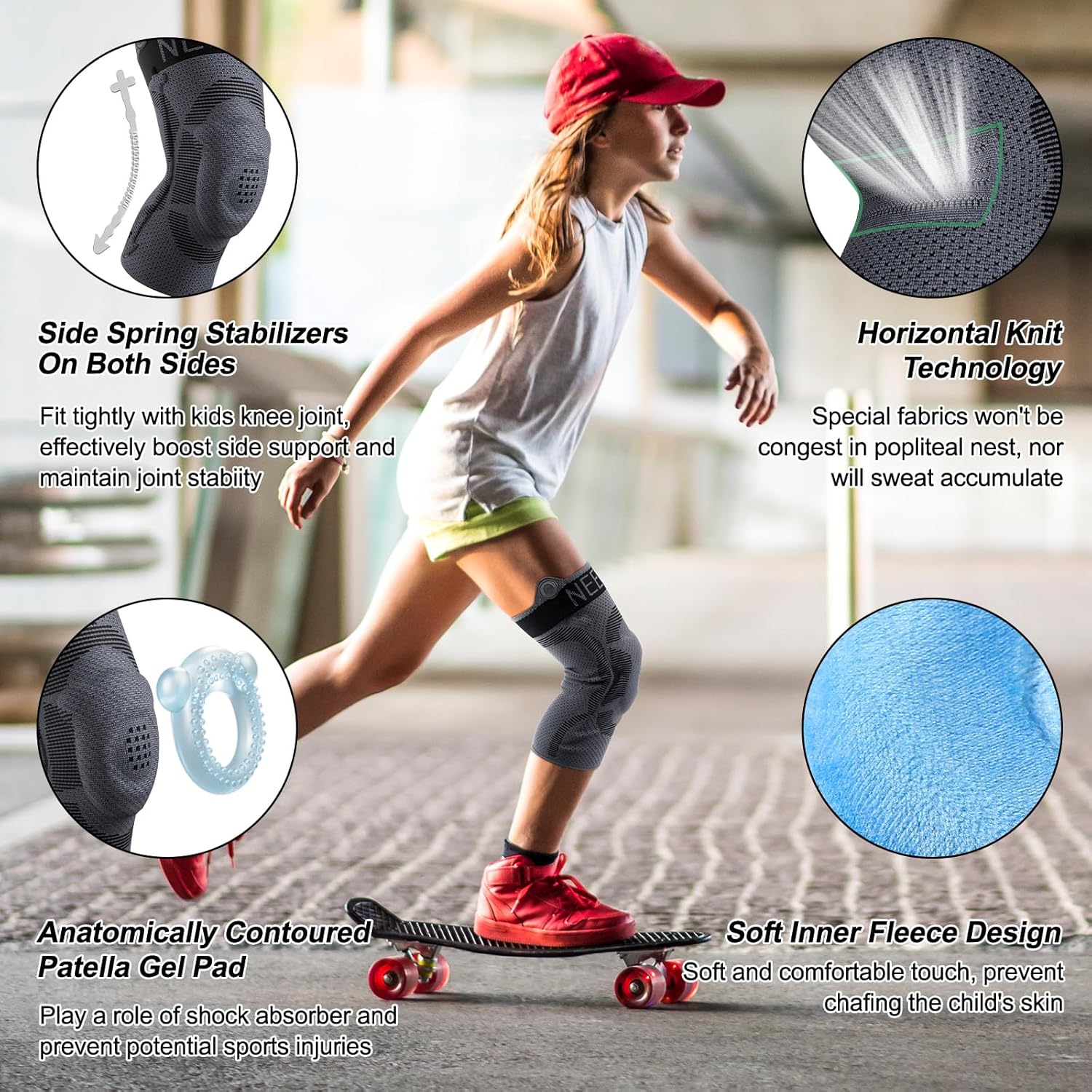 NEENCA Kids Knee Brace Sleeve with Patella Gel Pad and Side Stabilizers

