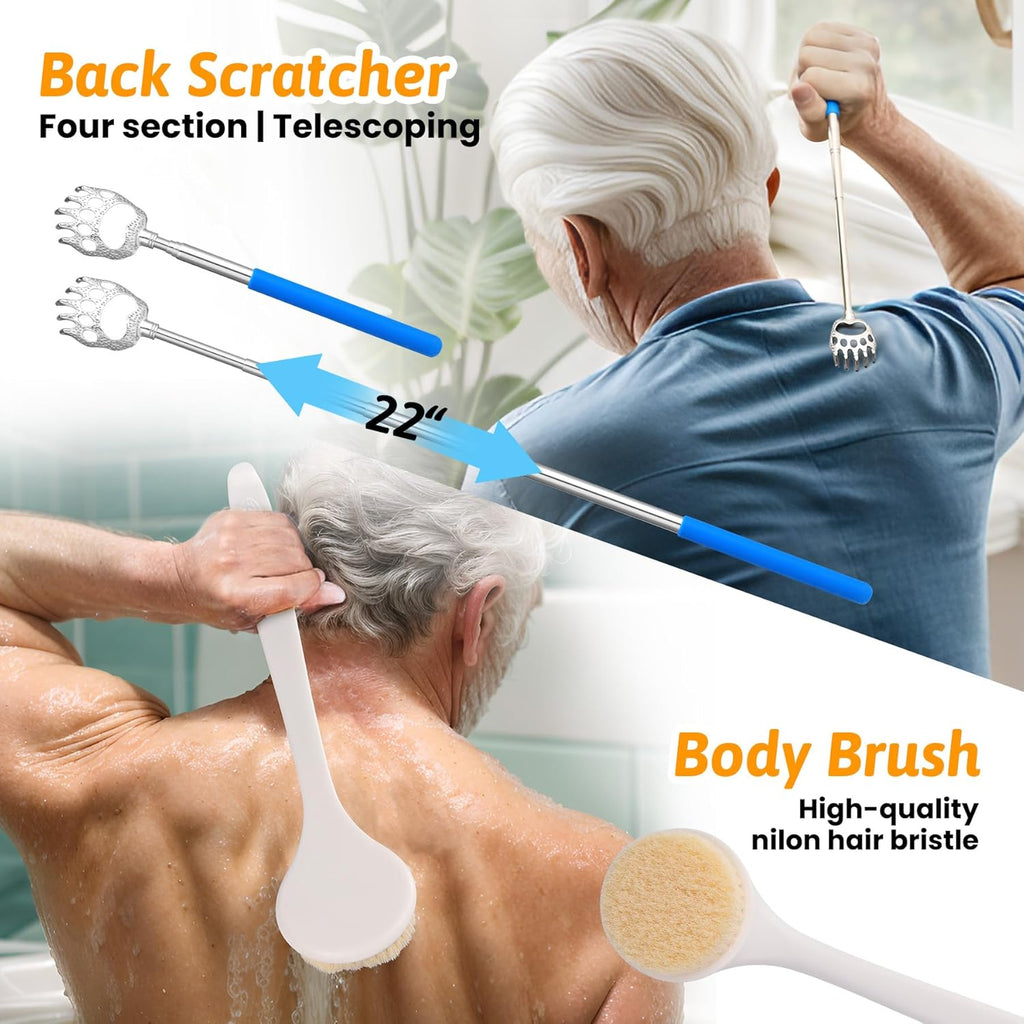 CAidRE Hip Replacement Recovery Kit for Seniors with Reacher, Sock Aid, Shower Brush


