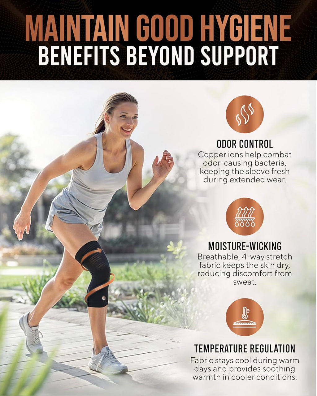 TheraCopper Copper Knee Brace Compression Sleeve for Men & Women, Non-Slip 2 Pack

