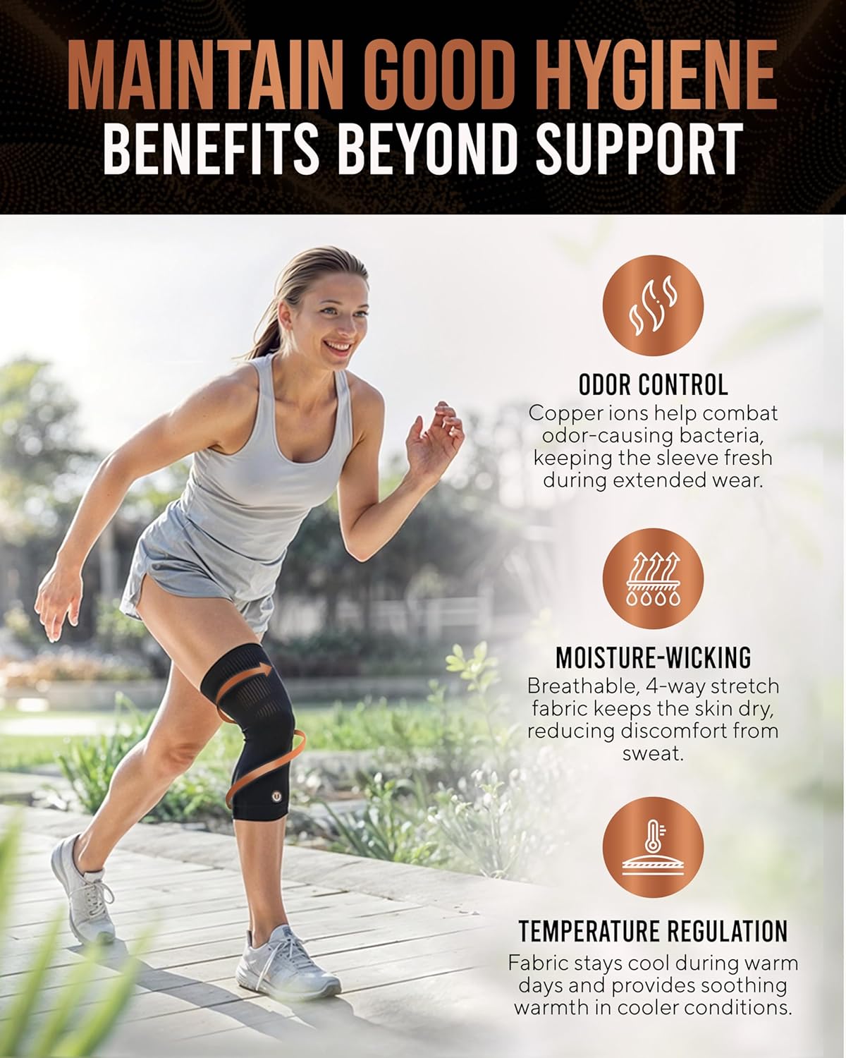 TheraCopper Copper Knee Brace Compression Sleeve for Men & Women, Non-Slip 2 Pack


