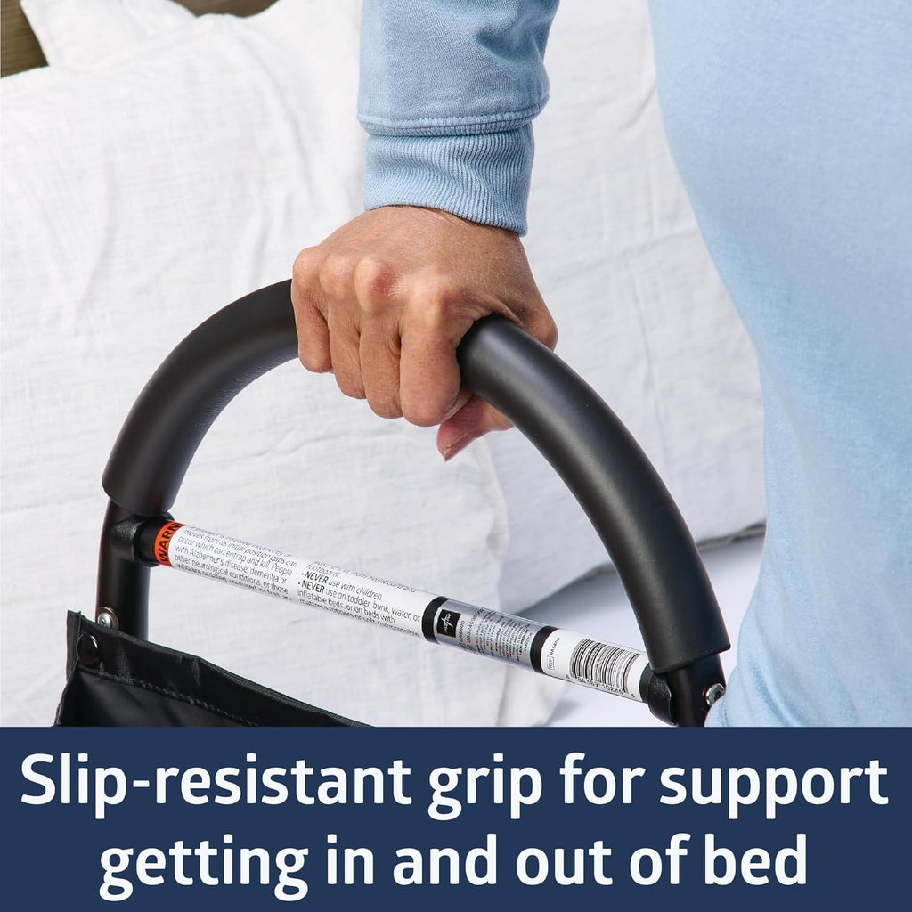 Medline Bed Assist Bar with Storage Pocket, Height-Adjustable Bed Rail

