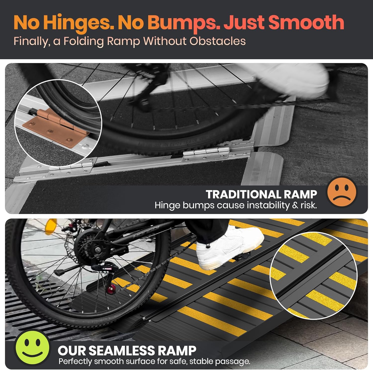 Portable Wheelchair Ramp with Handle, Non-Slip Aluminum Folding Ramp 800 lb

