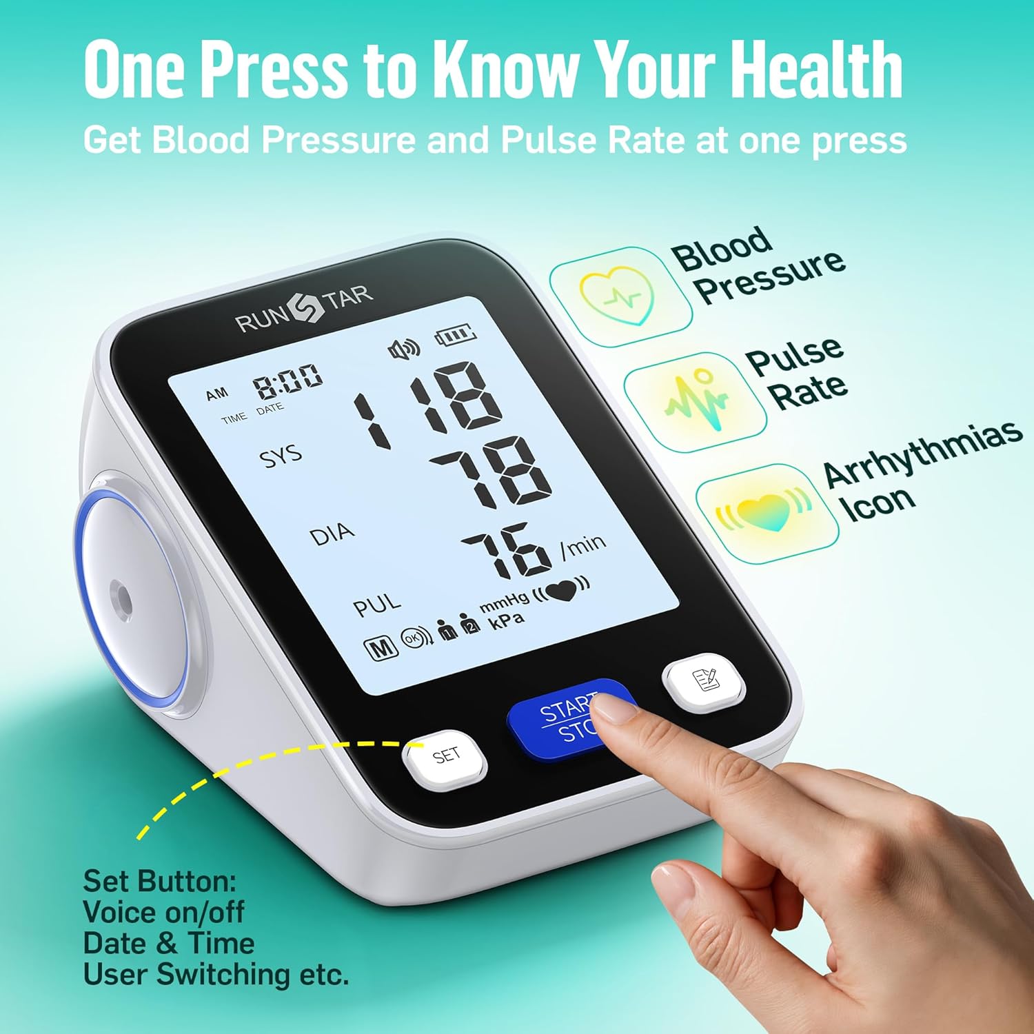 RunStar Upper Arm Automatic Digital Blood Pressure Monitor Wide Range Cuff

