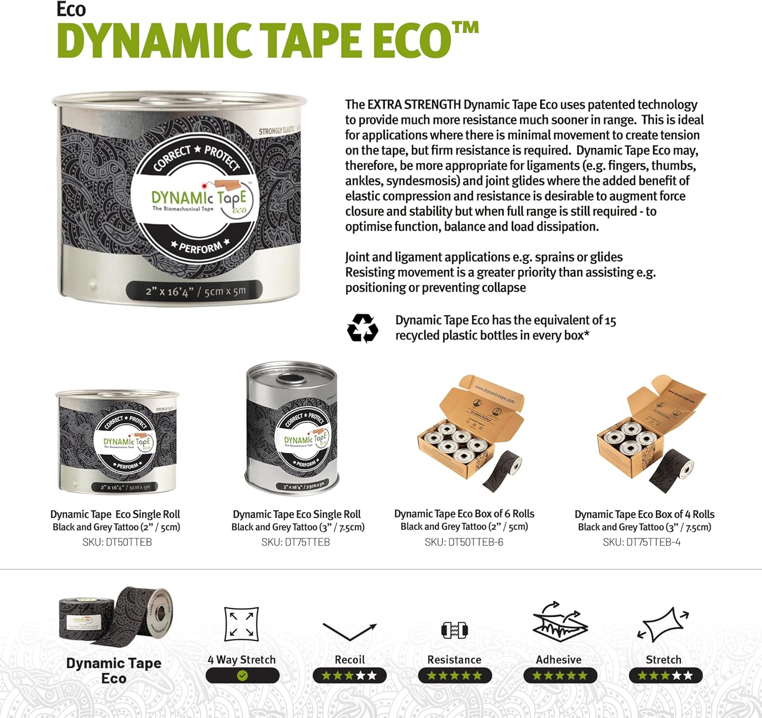 Dynamic Tape Eco Biomechanical Athletic Tape for Sports Muscle and Joint Support

