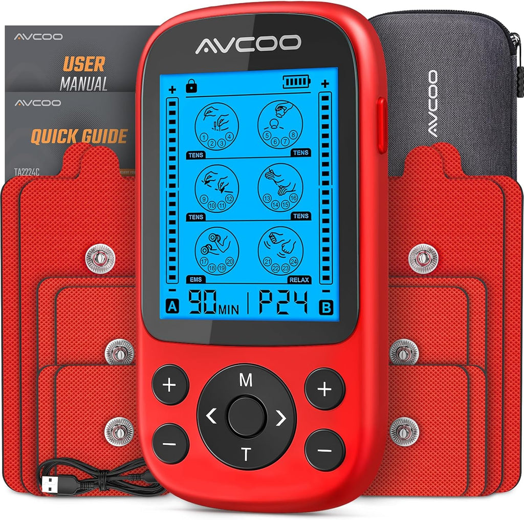 AVCOO 3-in-1 TENS EMS muscle stimulator with portable electronic pulse massager

