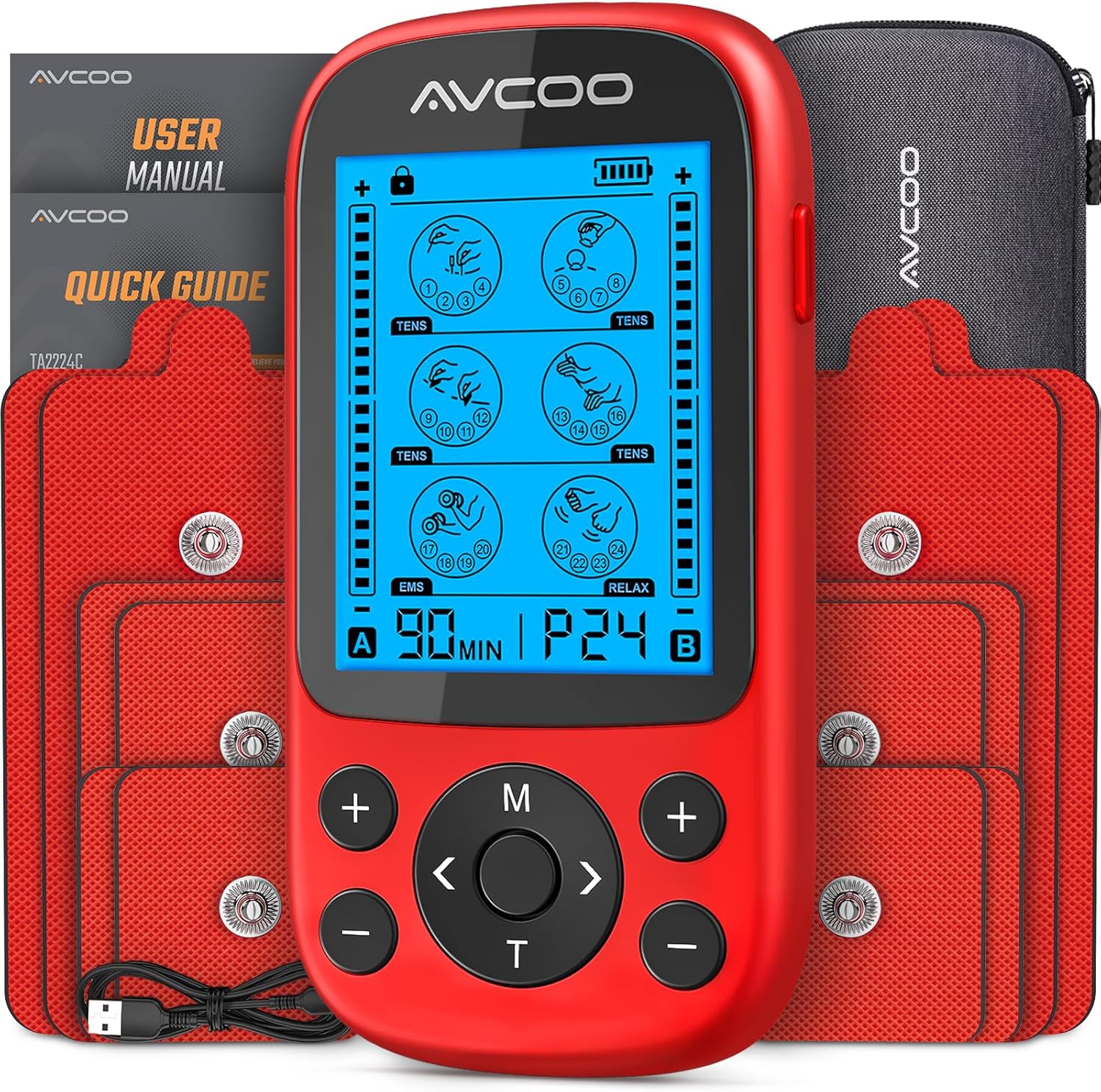 AVCOO 3-in-1 TENS EMS muscle stimulator with portable electronic pulse massager

