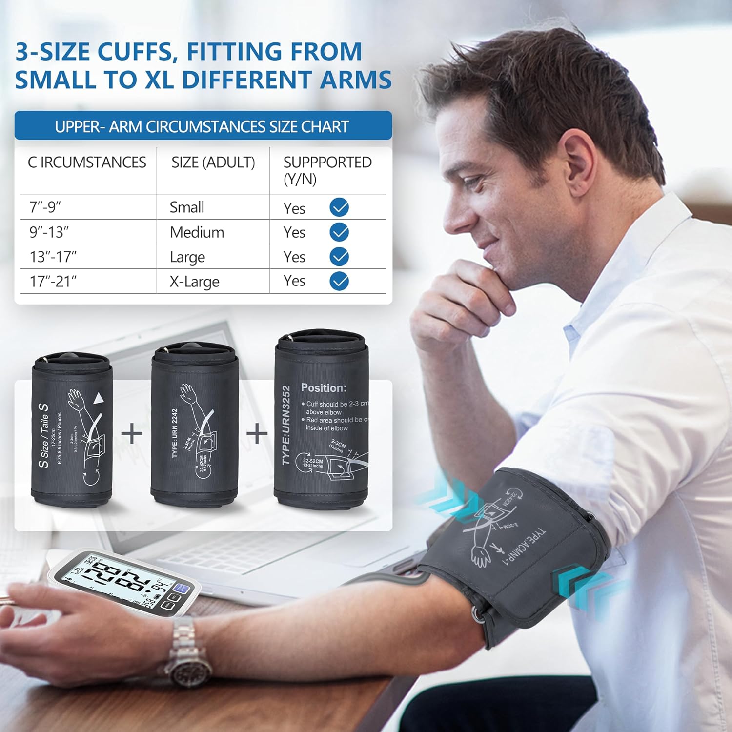 AQESO Upper Arm Blood Pressure Monitor, Automatic Digital BP Kit with 3 Cuffs

