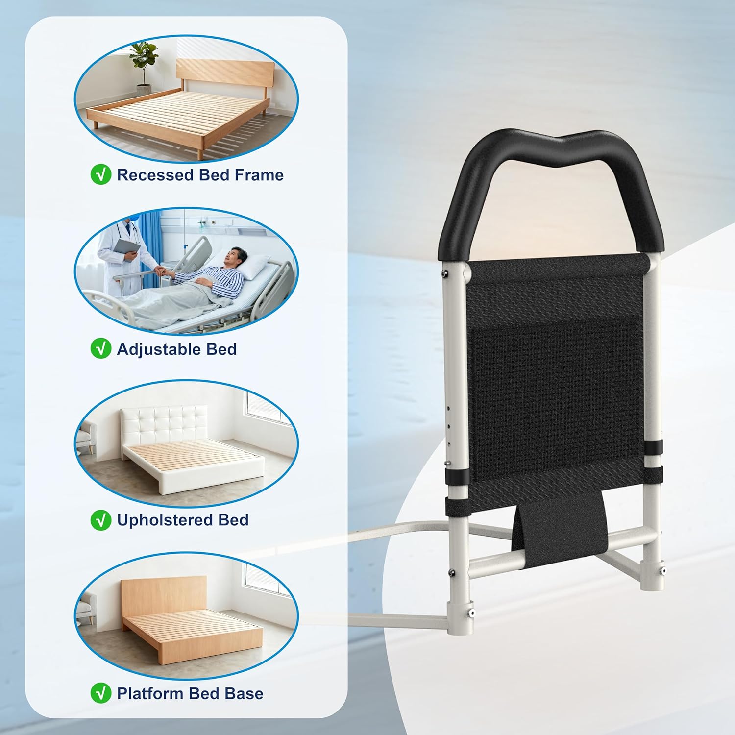 Adjustable Bed Rail for Elderly Safety Support, Non-Slip Handle, 350 lb Capacity

