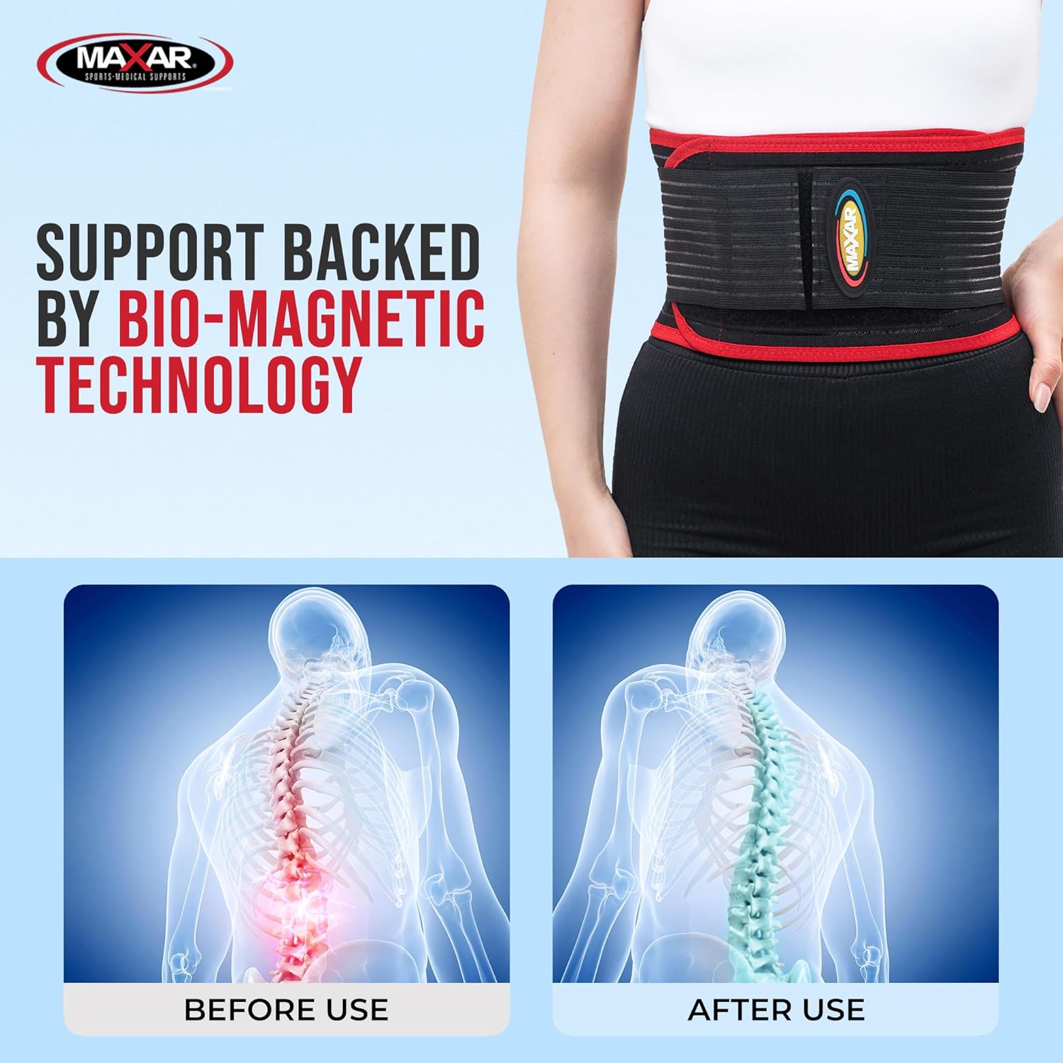 MAXAR Bio-Magnetic Lumbar Back Brace with Magnets and Far Infrared for Lower Back

