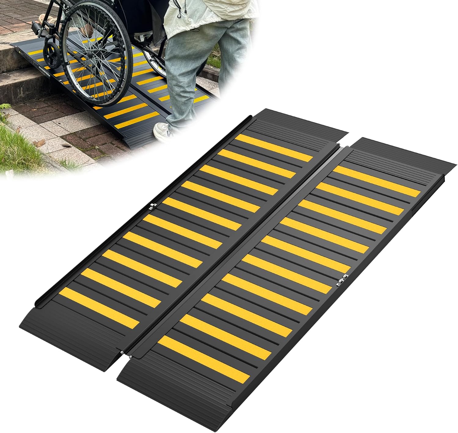 Portable Wheelchair Ramp with Handle, Non-Slip Aluminum Folding Ramp 800 lb


