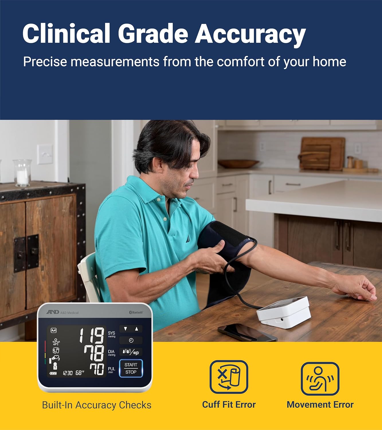 A&D Precision Check Pro UA-910BLE Bluetooth Upper Arm Blood Pressure Monitor

