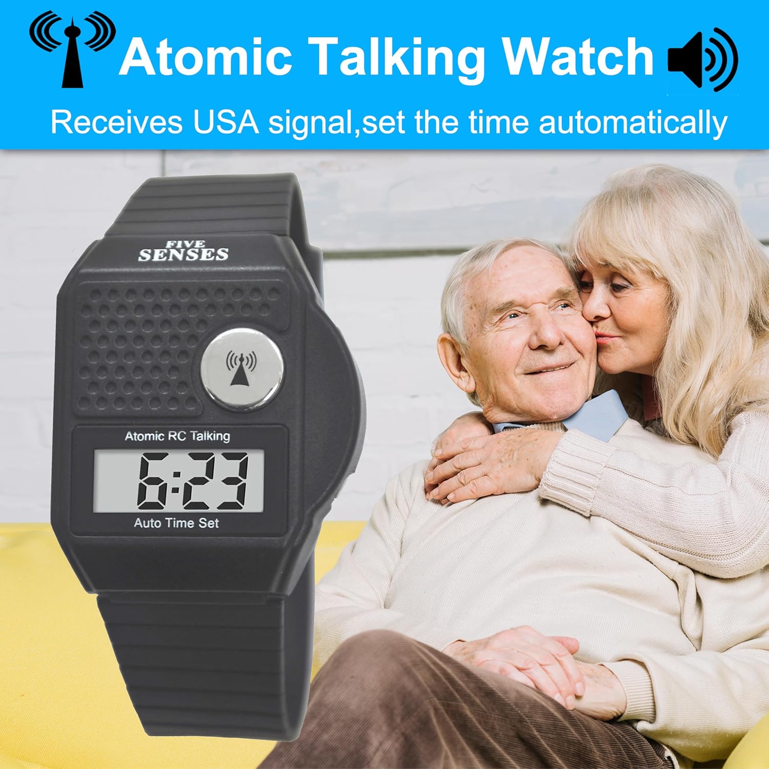 Five Senses English Atomic Talking Watch, Loud Audible Timepiece for Vision Impaired

