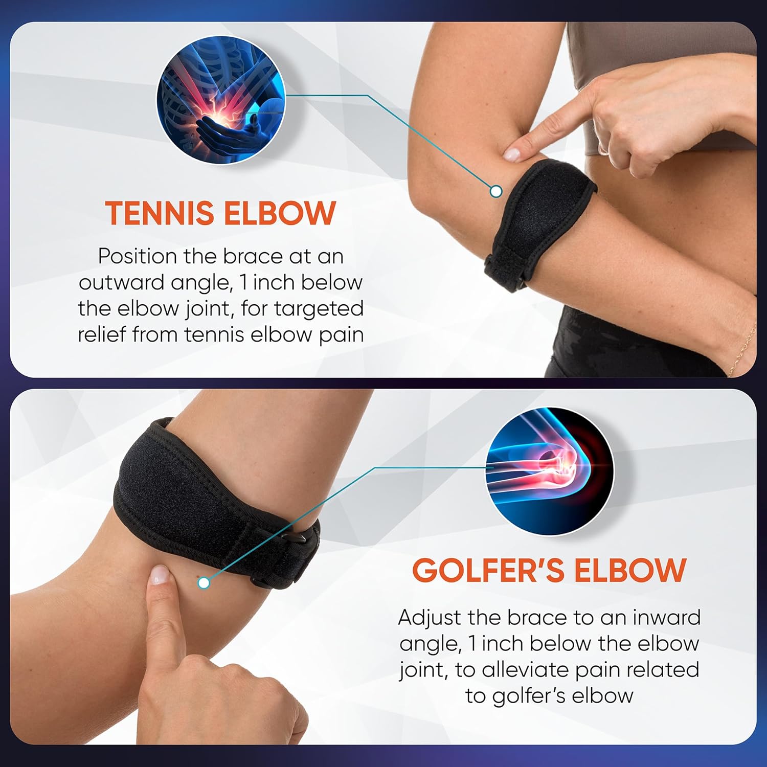 PhysFlex Elbow Brace Adjustable Compression Support for Tennis and Golfer's Elbow

