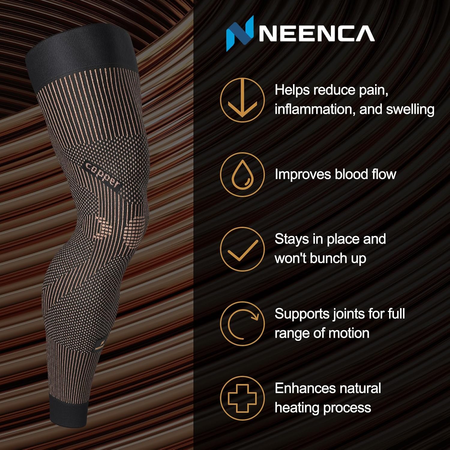 NEENCA Compression Leg Sleeve, Ion-Infused Full Leg Support for Knee Pain Relief

