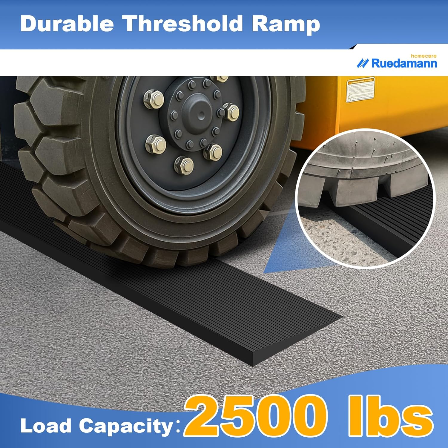 Ruedamann Rubber Threshold Ramp for Doorways, Non-Slip Wheelchair Access

