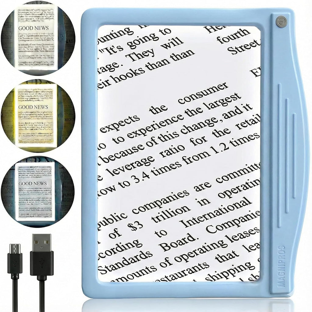 MagniPros 5X Rechargeable LED Page Magnifier Anti-Glare Lens, 3 Light Modes

