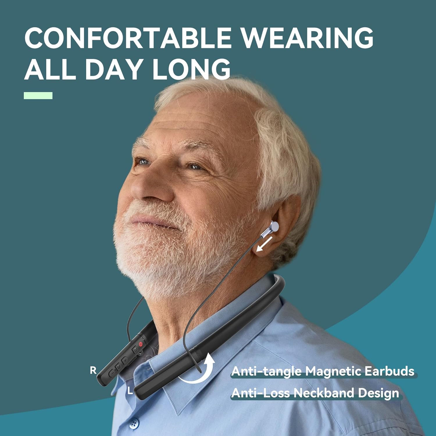 Bluetooth Rechargeable Neckband Hearing Aid Amplifier with Volume Control

