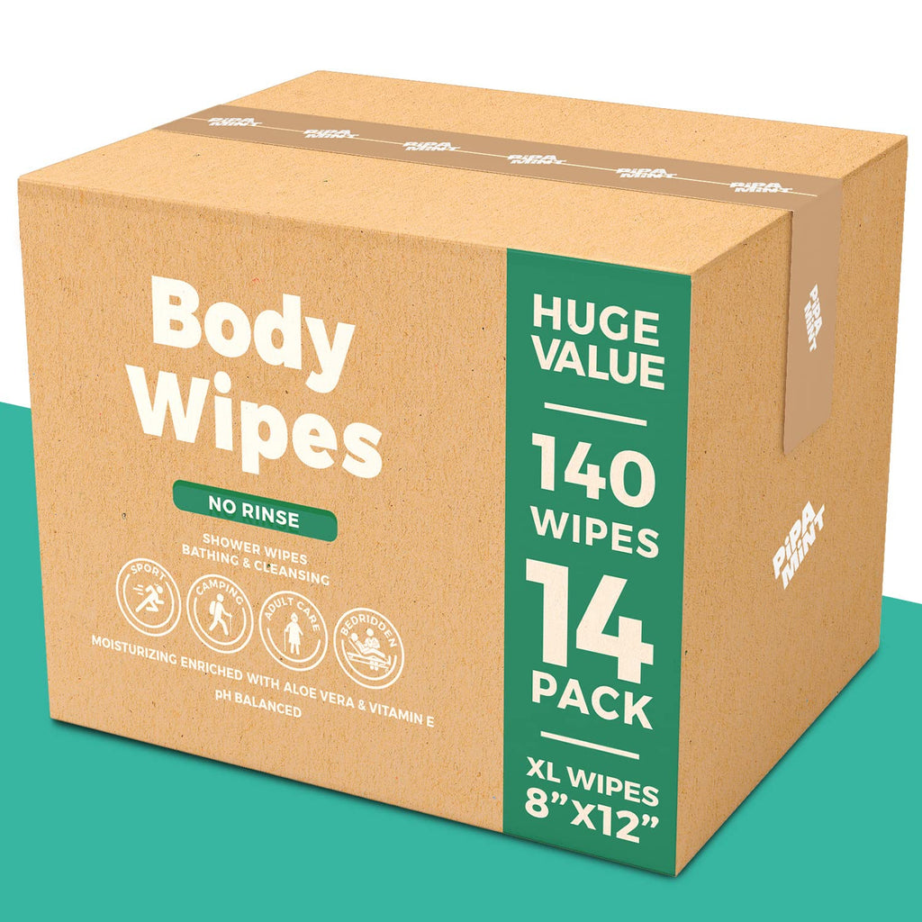 PiPA MiNT XL Bath Wipes for Adults No-Rinse Body & Face Cleansing 140 Wipes

