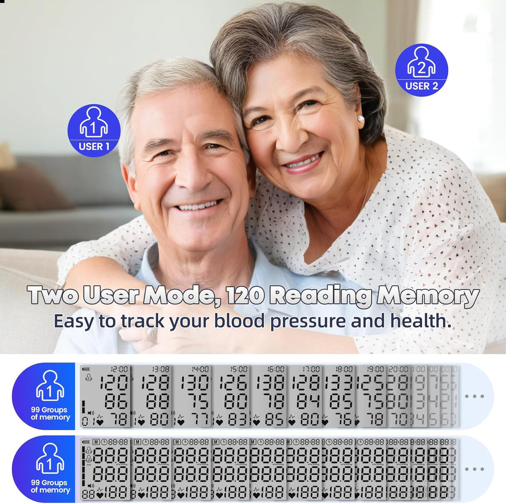 Upper Arm Blood Pressure Monitor for Home Use, Rechargeable, Voice, Large Screen

