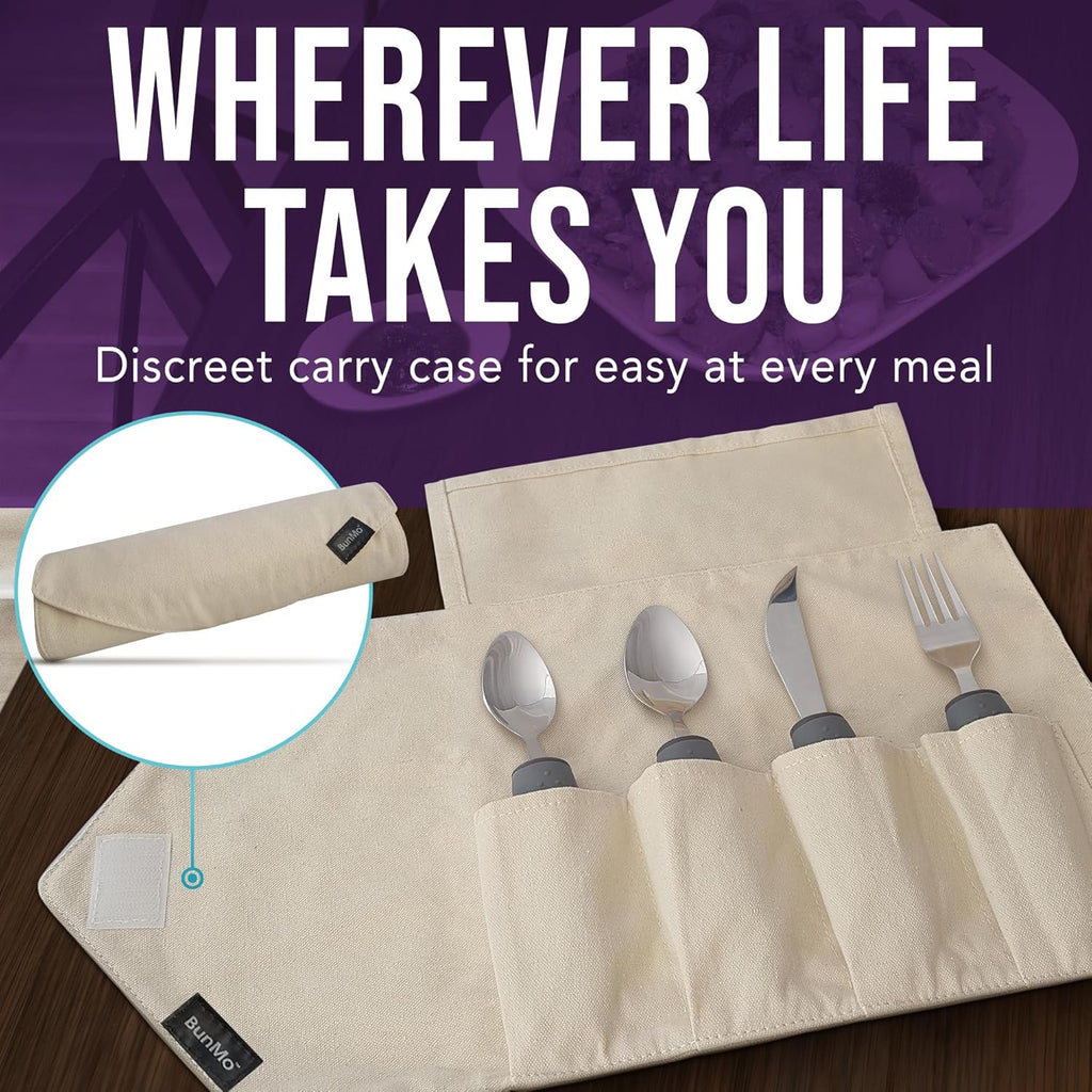 BUNMO Utensils for Elderly Tremors and Weak Hands, Foam Grip Cutlery Kit

