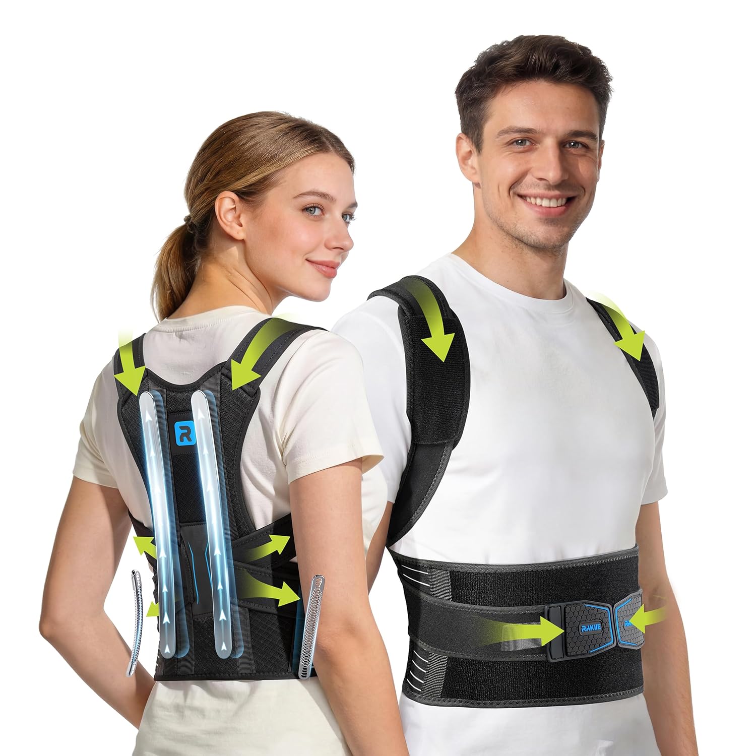 Rakiie Posture Corrector Back Support Brace with 4 Support Bars Adjustable Straps

