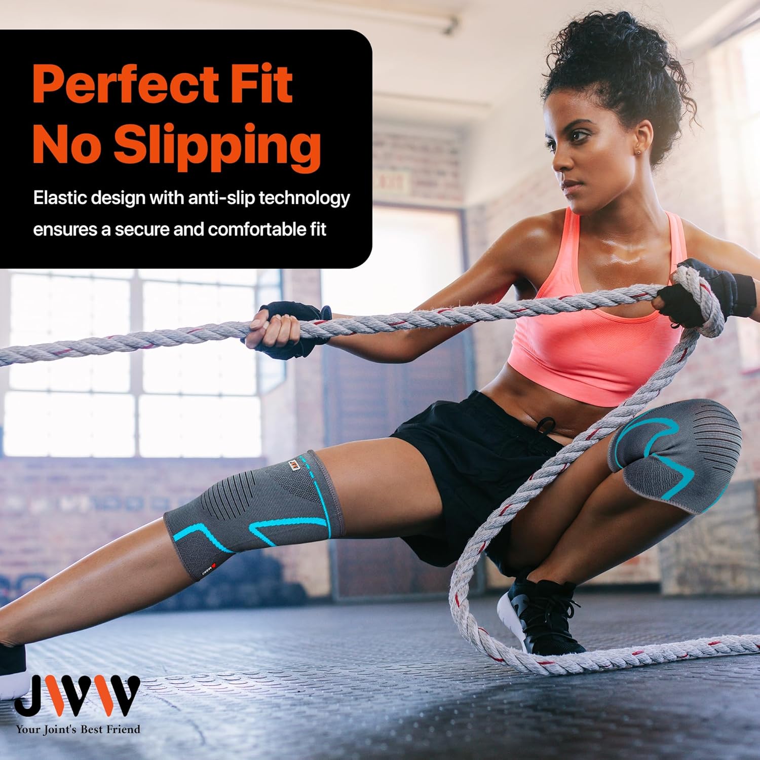 JWW Plus Size Knee Compression Sleeve 2 Pack Knee Brace for Knee Pain Support

