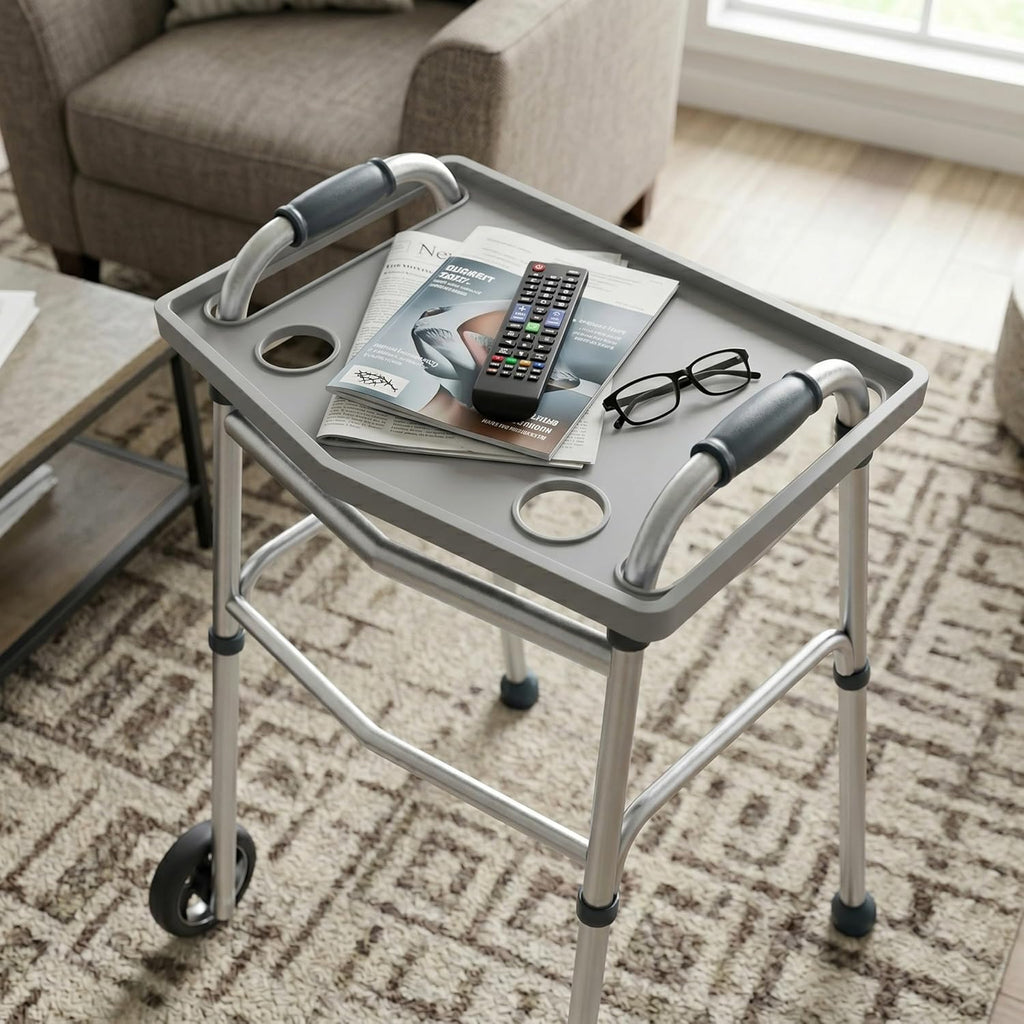 Bluestone Walker Tray Upright with Holders for Folding Walkers, Cup Holders


