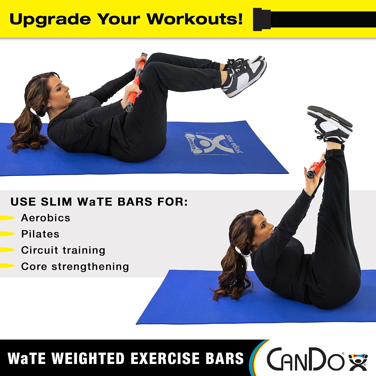 CanDo Slim WaTE Bar Weighted Exercise Bar for Strength Training, Toning, and PT

