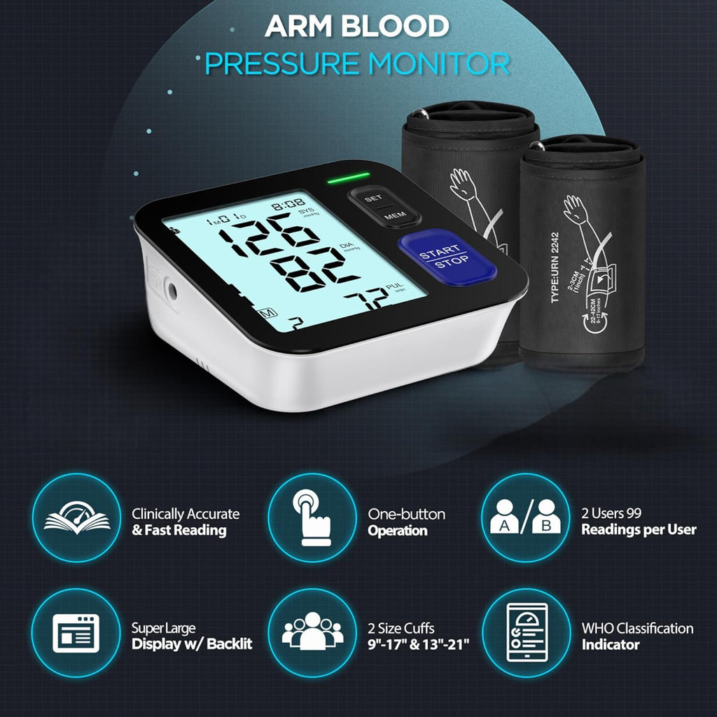 AQESO Upper Arm Blood Pressure Monitor with 2 Cuffs, Automatic Digital BP Machine

